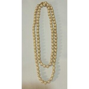 Monet Signed 30” Faux Pearl Necklace Hand Knotted Cream Opera Strand Pat Pend